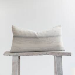striped Lumbar Pillow, Beige Cotton, Bamboo Fiber Reverse, Farmhouse Cushion