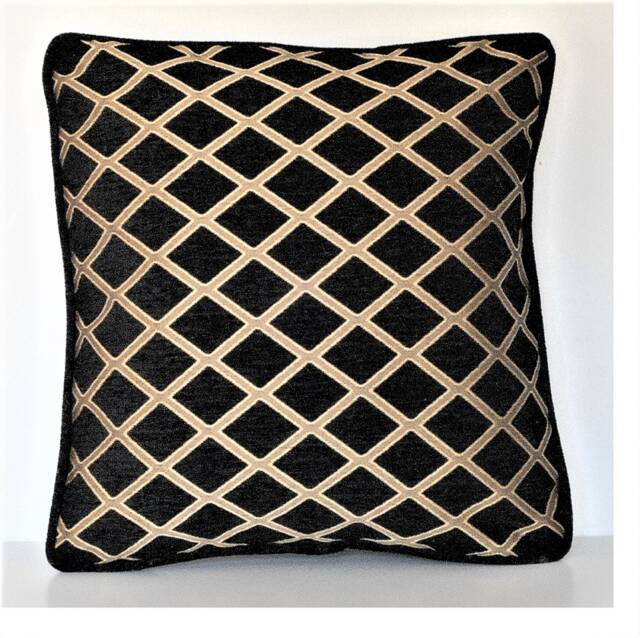 Large Black Gold Square Damask Stripe Geometric Throw Pillows For Sofa Couch Chair Embroidered - image 1