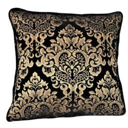 Large Black Gold Square Damask Stripe Geometric Throw Pillows For Sofa Couch Chair Embroidered - thumbnail 2