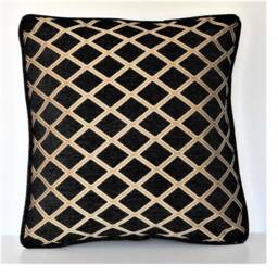 Large Black Gold Square Damask Stripe Geometric Throw Pillows For Sofa Couch Chair Embroidered