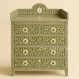 Bone Inlay Dresser With Infant Changing Table, Chest Of Drawer Station, Floral Baby Table - thumbnail 1