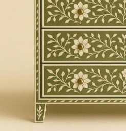 Bone Inlay Dresser With Infant Changing Table, Chest Of Drawer Station, Floral Baby Table - thumbnail 3