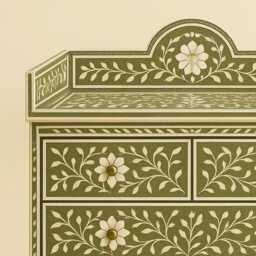 Bone Inlay Dresser With Infant Changing Table, Chest Of Drawer Station, Floral Baby Table - thumbnail 2