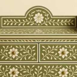 Bone Inlay Dresser With Infant Changing Table, Chest Of Drawer Station, Floral Baby Table - thumbnail 4
