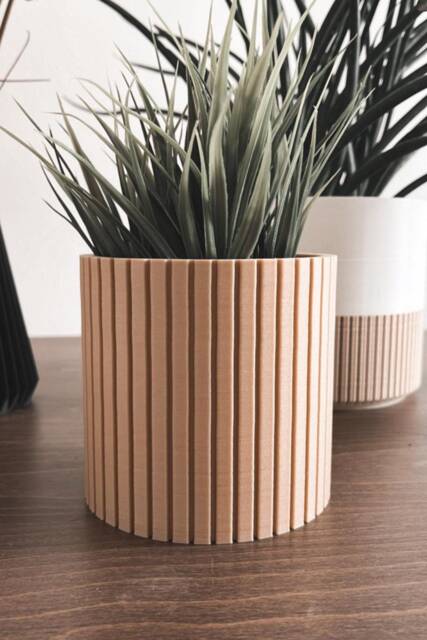 Nordic Ribbed Wood Plant Pot Scandinavian Home Decor - image 1