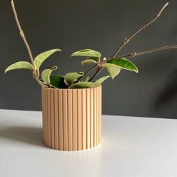 Nordic Ribbed Wood Plant Pot Scandinavian Home Decor - thumbnail 3