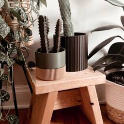 Nordic Ribbed Wood Plant Pot Scandinavian Home Decor - thumbnail 4