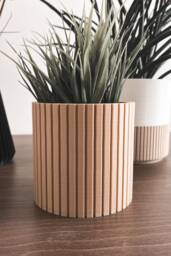 Nordic Ribbed Wood Plant Pot Scandinavian Home Decor