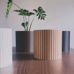 Nordic Ribbed Wood Plant Pot Scandinavian Home Decor - thumbnail 2
