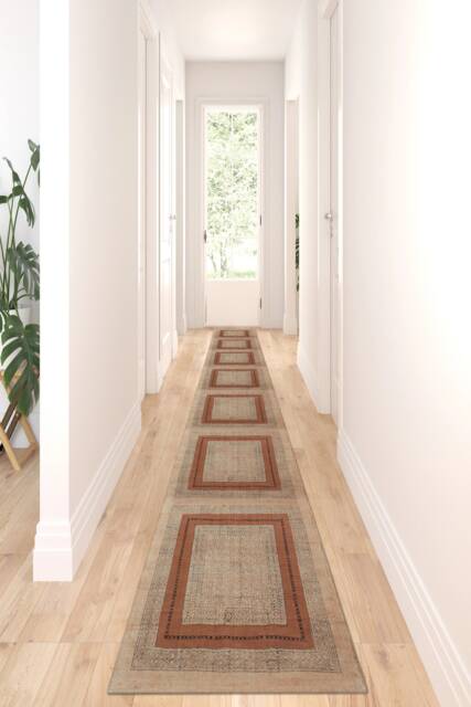 Hand Block Printed Cotton Stair Runner Rug - Custom Brown Hallway Dhurrie - image 1