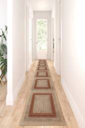 Hand Block Printed Cotton Stair Runner Rug - Custom Brown Hallway Dhurrie - thumbnail 1
