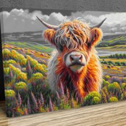 Hairy Scottish Cow Modern Wall Art, Vibrant Colours, Highlands, Hangings , Home D??cor, Mounted Canvas Print Ready To Hang - thumbnail 2