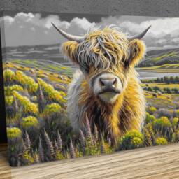 Hairy Scottish Cow Modern Wall Art, Vibrant Colours, Highlands, Hangings , Home D??cor, Mounted Canvas Print Ready To Hang - thumbnail 3