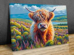 Hairy Scottish Cow Modern Wall Art, Vibrant Colours, Highlands, Hangings , Home D??cor, Mounted Canvas Print Ready To Hang - thumbnail 1