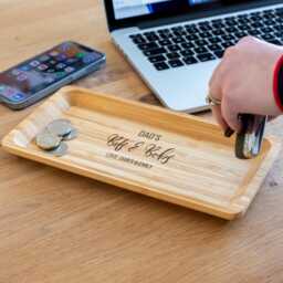 Personalised Bits & Bobs Desk Tidy Tray Solid Bamboo Tray, Custom Text - Lc734 - thumbnail 1