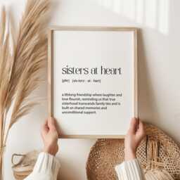 Sisters At Heart Definition Print - Heartfelt Gift For Birthdays, Christmas, Or Friendship - Unique Wall Art Decor Best Sister Friend - thumbnail 1