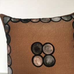 Ombr?? Circle Velvet Cushion, Mocha + Grey - thumbnail 2