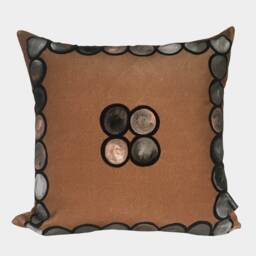 Ombr?? Circle Velvet Cushion, Mocha + Grey - thumbnail 1