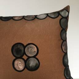 Ombr?? Circle Velvet Cushion, Mocha + Grey - thumbnail 3