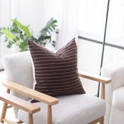 Last Chance ~ Dark Brown Pillow Cover, Striped Throw Pillow, Moody Cream Cushion Cover -- Catelia - thumbnail 2