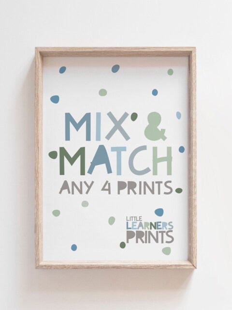 Set Of 4 Mix & Match Prints, Girls Nursery Kids Wall Art, Bedroom Bathroom Playroom Gift