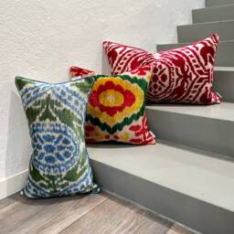 Velvet Ikat Pillow Cover Olive - Decorative Cushion For Sofa Or Bed - thumbnail 4
