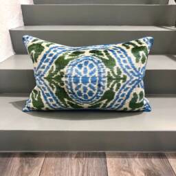 Velvet Ikat Pillow Cover Olive - Decorative Cushion For Sofa Or Bed - thumbnail 2