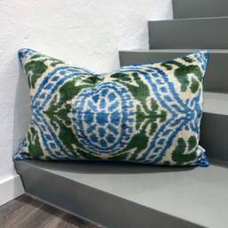 Velvet Ikat Pillow Cover Olive - Decorative Cushion For Sofa Or Bed - thumbnail 1