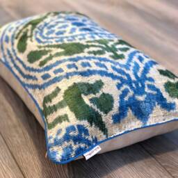 Velvet Ikat Pillow Cover Olive - Decorative Cushion For Sofa Or Bed - thumbnail 3