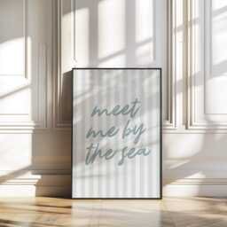 Meet Me By The Sea Print - Beach Coastal Typography Quote Poster Blue Stripe Boho Wall Art Decor Seashell Ocean Waves Unframed - thumbnail 2