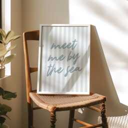 Meet Me By The Sea Print - Beach Coastal Typography Quote Poster Blue Stripe Boho Wall Art Decor Seashell Ocean Waves Unframed - thumbnail 3