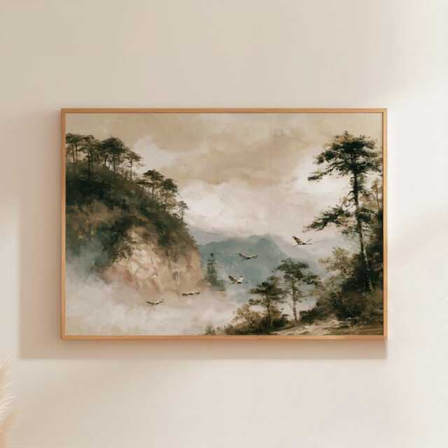 Misty Mountain Poster, Cliff Landscape Print, Nature Wall Art, Paper - image 1