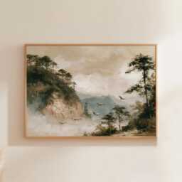 Misty Mountain Poster, Cliff Landscape Print, Nature Wall Art, Paper - thumbnail 1