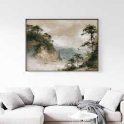Misty Mountain Poster, Cliff Landscape Print, Nature Wall Art, Paper - thumbnail 2