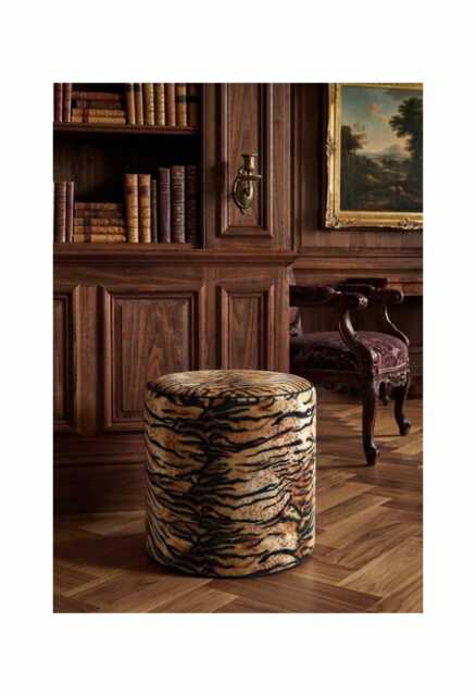 Animal/Tiger Print Fabric Upholstered Round Footstool Dressing Table Pouffe Coffee Table, Footrest - image 1