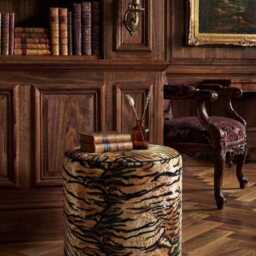 Animal/Tiger Print Fabric Upholstered Round Footstool Dressing Table Pouffe Coffee Table, Footrest - thumbnail 2