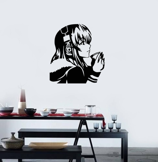 Anime Girl Vinyl Wall Decal Headphones Coffee Dream Room Art Stickers Mural - #2554Di - image 1