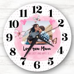 Love You Mum Photo Pink Personalised Gift Clock - thumbnail 1