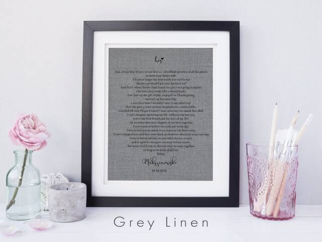 Wedding Vow Print, Wall Art, Cotton Anniversary Gift For Him, Linen Fabric, Wife, Gifts Men - image 1