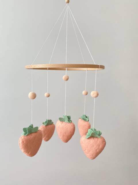 Felt Strawberry Baby Mobile Woodland Nursery Decor - image 1