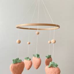 Felt Strawberry Baby Mobile Woodland Nursery Decor - thumbnail 3