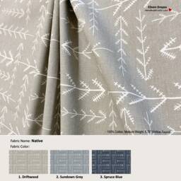 Native 3 Colors Geometric Arrow White Grey Beige Cotton Curtain Extra Width & Length, Pleated, Lined Drapery Panel Offered As Upgrades - thumbnail 1