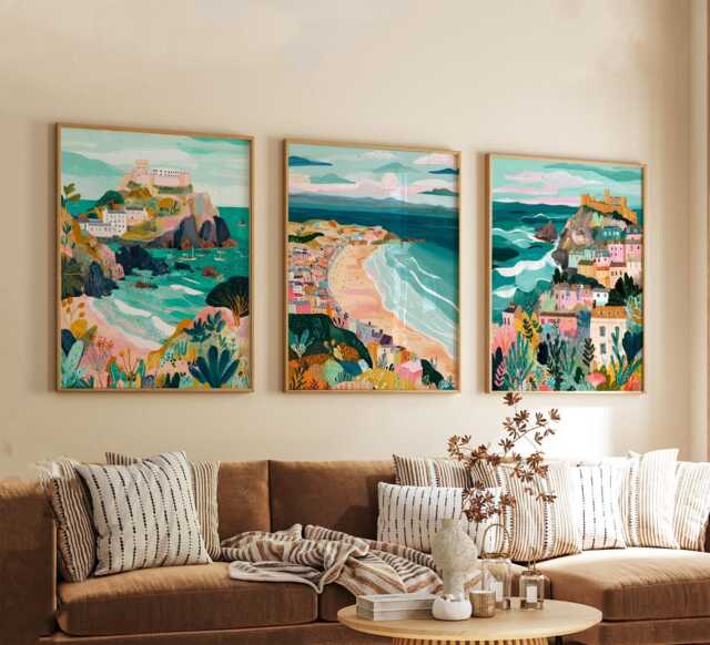 Set Of 3 Tenby Posters, Welsh Coastal Wall Art, Seaside Print Set, Beach Decor, Modern Travel Artwork, British Landscape - image 1