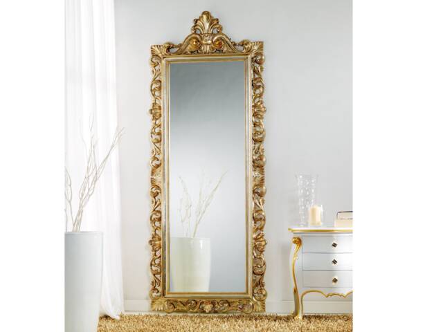 Large Baroque Rococo Mirror Full Length Antique Gold Leaf - Made in Italy French Carved Frame Victorian Mirror Home Decor # 8067 - image 1