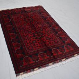 Handwoven Red Afghan Rug 3x5 Wool Turkmen Tribal Rug - thumbnail 4