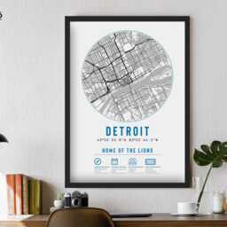 Detroit Lions Stadium Map Print Unique Framed Gift - For Him Dad Brother Granddad Uncle American Football Poster Decor - thumbnail 2
