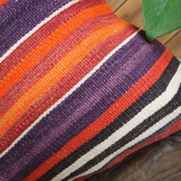 40cm - 16In Vintage Kilim Cushion Cover Handwoven - Authentic Pillow Hand Spun Wool Turkish Square - thumbnail 3