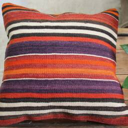 40cm - 16In Vintage Kilim Cushion Cover Handwoven - Authentic Pillow Hand Spun Wool Turkish Square - thumbnail 2