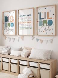 3 Brothers Bedroom Prints, Boys Decor, Sibling Nursery Brothers, Playroom Wall Art, Blue Green - thumbnail 1