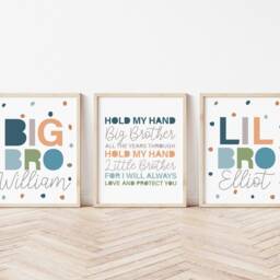 3 Brothers Bedroom Prints, Boys Decor, Sibling Nursery Brothers, Playroom Wall Art, Blue Green - thumbnail 3